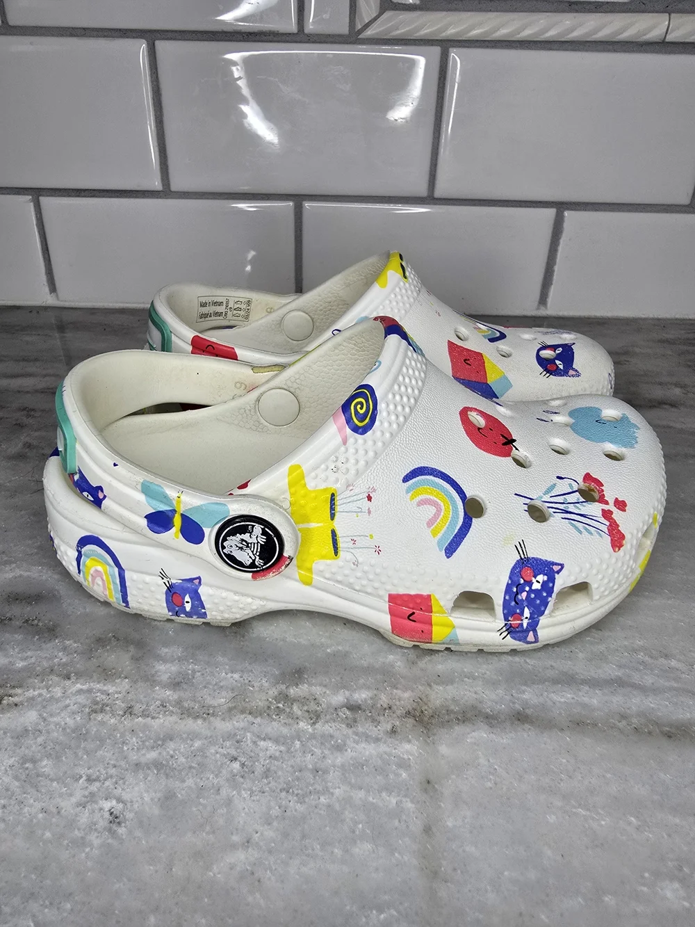 Crocs Classic Kids Clog White Colorful Print Sz C9 Toddler Shoes